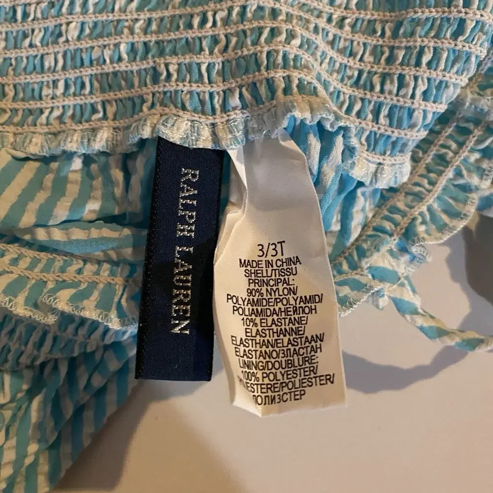 Ralph Lauren Infant Baby Girl Smocked Dress Top Size 3/3T Blue White 1 Piece NWT